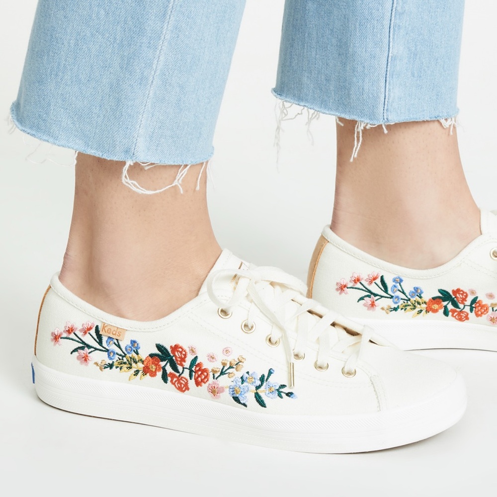 Keds x Rifle Paper Co. Kickstart Embroidered Rosalie In Snow White
